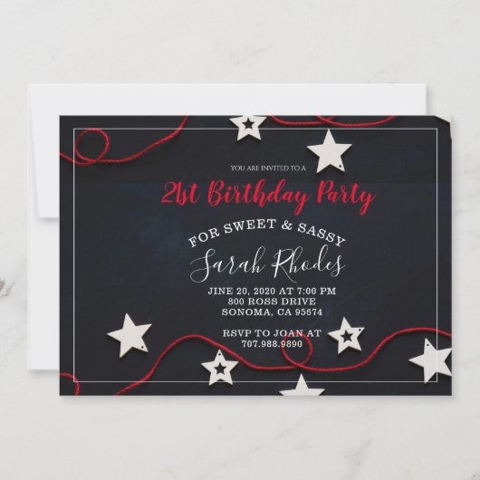 Red String & Stars Sweet Sassy 21st Birthday Kaart (Voorkant)