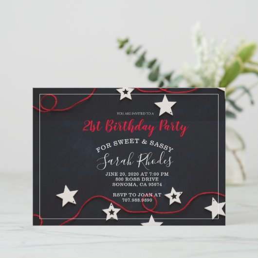 Red String & Stars Sweet Sassy 21st Birthday Kaart (Staand voorkant)