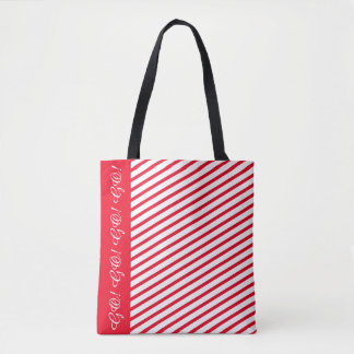 Red Stripe Accent Tote Bag / Custom White Script