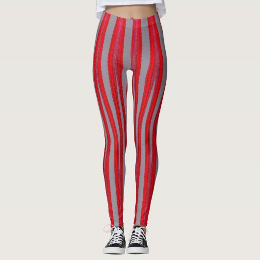 Red Stripe Motif Yoga Gym Exercice Leggings (Devant)
