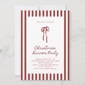 Red Striped Christmas Dinner Party Invitation Kaart (Voorkant)
