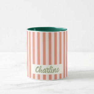 Red Striped Pastel Retro Gepersonaliseerd naam Mok