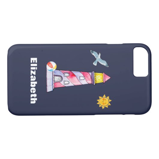 Red Striped Waterverf Lighthouse Custom Case-Mate iPhone Case (Achterkant (Horizontaal))