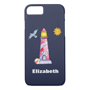 Red Striped Waterverf Lighthouse Custom iPhone 8/7 Hoesje