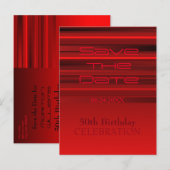 Red Stripes 50e verjaardag Save the Date Briefkaar Aankondigingskaart (Voorkant / Achterkant)