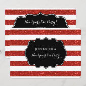 Red Stripes Nieuwjaarsfeest Uitnodiging (Voorkant / Achterkant)