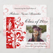 Red Stunning Swirl Foto Afstuderen kondiging Kaart (Voorkant / Achterkant)