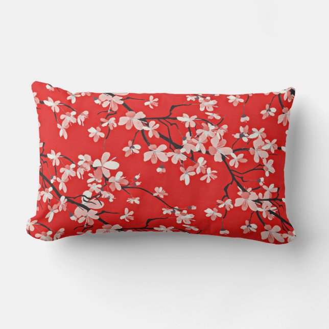 Red Stylish Cherry Blossom Floral Pattern Kussen (Voorkant)