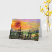 "Red Sun Setting" Pinescape-Wenskaart Kaart (Gele Bloem)