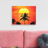 Red Sun Tropical Palm Beach Canvas Afdruk (Insitu (Woonkamer))