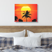 Red Sun Tropical Palm Beach Canvas Afdruk (Insitu (Slaapkamer))