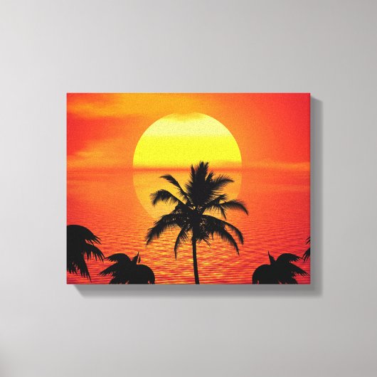 Red Sun Tropical Palm Beach Canvas Afdruk (Voorkant)
