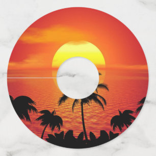 Red Sun Tropical Palm Beach Wijnglaslabel
