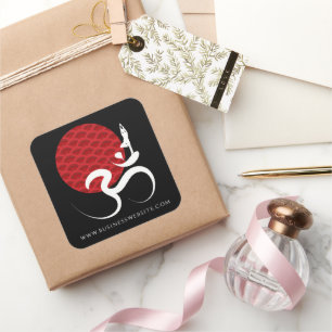 Red Sun Yoga Spiritueel Indiaas Meditate om Ohm Lo Vierkante Sticker