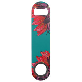 Red Sunflower Sideview Turquoise Bottle Opener Speed Flessenopener