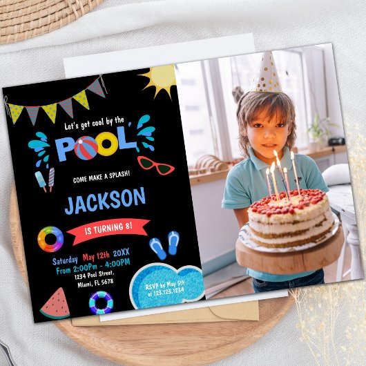 Red Sunglass Pool Invitations Anniversaire avec ph