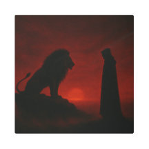 Red Sunset Lion and Wanderer – Dramatic Silhouette