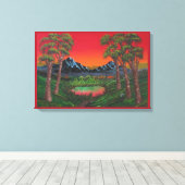 Red Sunset Mountain Lake Canvas Afdruk (Insitu (Houten vloer))