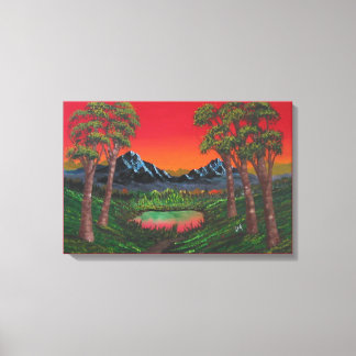Red Sunset Mountain Lake Canvas Afdruk