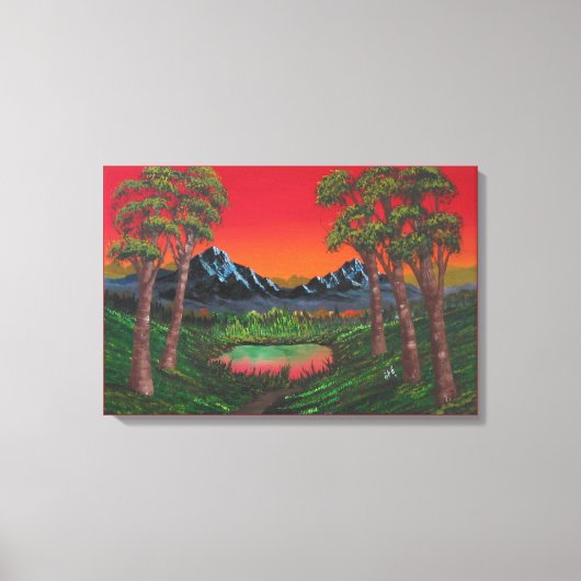 Red Sunset Mountain Lake Canvas Afdruk (Voorkant)
