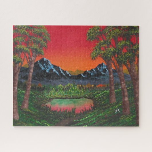Red Sunset Mountain Lake Legpuzzel (Horizontaal)