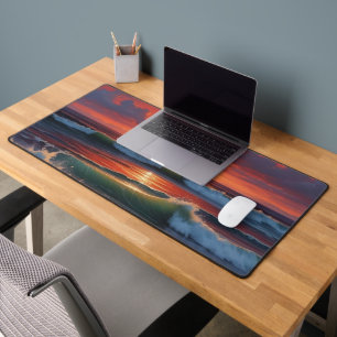 Red Sunset Ocean Seascape Schilderij Kunstwerk Bureaumat