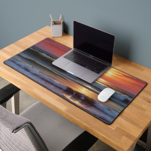 Red Sunset Ocean Seascape Schilderij Kunstwerk Bureaumat