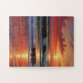 Red Sunset Ocean Seascape Schilderij Kunstwerk Legpuzzel (Horizontaal)