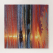 Red Sunset Ocean Seascape Schilderij Kunstwerk Legpuzzel (Horizontaal)