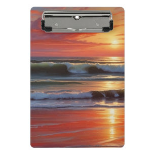 Red Sunset Ocean Seascape Schilderij Kunstwerk Mini Klembord