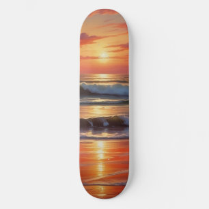 Red Sunset Ocean Seascape Schilderij Kunstwerk Skateboard