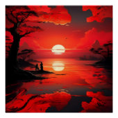Red Sunset Reflection - Vreedzame Natuur kunst Perfect Poster (Voorkant)