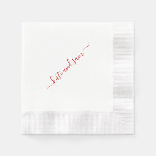 Red Swash Script Gepersonaliseerde munt bruiloft Servet