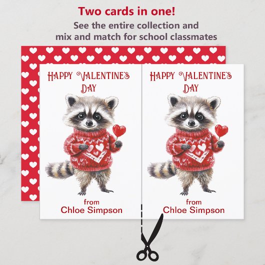 Red Sweater Raccoon Carte de classe Valentine pour