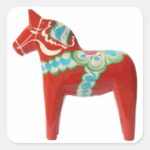 Red Swedish Dala Horse Vierkante Sticker