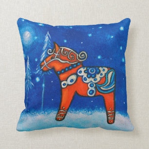 Red Swedish Dala Horse Whimsical Art Kussen