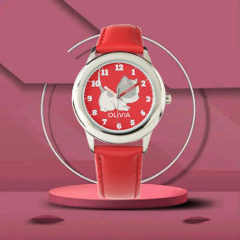 Red Sweet Kitty for Girls with Personalized Name Horloge