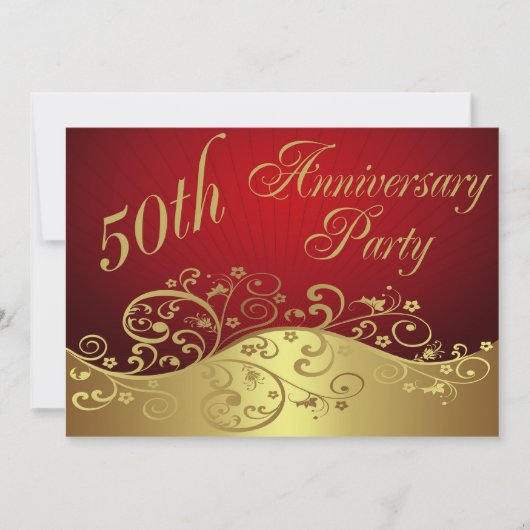 Red Swirl, 50e Jubileum Party Invitation Kaart (Voorkant)