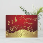 Red Swirl, 50e Jubileum Party Invitation Kaart (Staand voorkant)