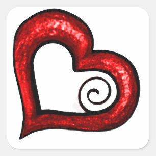 Red Swirl Heart Vierkante Sticker