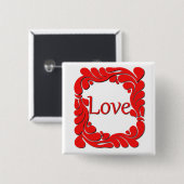 Red Swirled Border Love Button (Voorkant /achterkant)