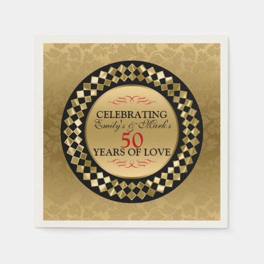 Red Swirls Gold Damask Servet (Voorkant)