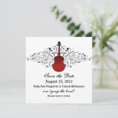 Red Swirls Guitar sparen de Datum uitnodigen Save The Date (Staand voorkant)