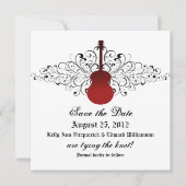 Red Swirls Guitar sparen de Datum uitnodigen Save The Date (Voorkant)