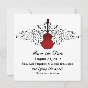 Red Swirls Guitar sparen de Datum uitnodigen Save The Date