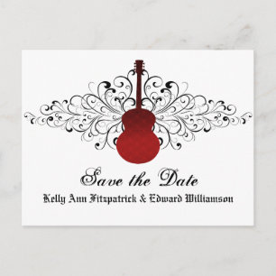 Red Swirls Guitar sparen het Briefkaart van de Dat
