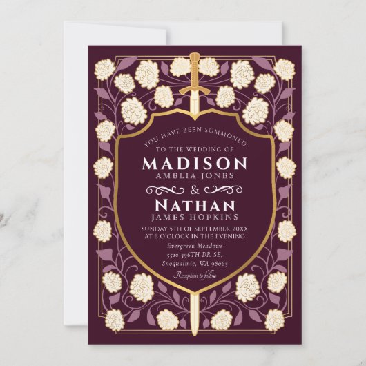 Red Sword Shield Fantasy Wedding QR-code Kaart (Voorkant)