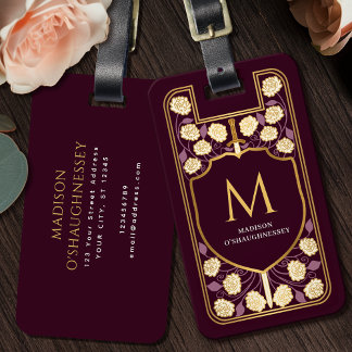 Red Sword Shield Medieval Fantasy Monogram Bagagelabel