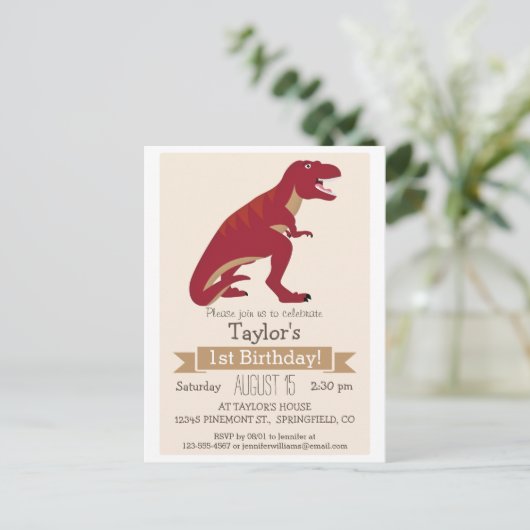Red T-Rex Dinosaur Invitation de fête d'anniversai (Debout devant)