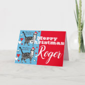 Red Tabby Cat Merry Christmas Mains Nom Carte (Devant)